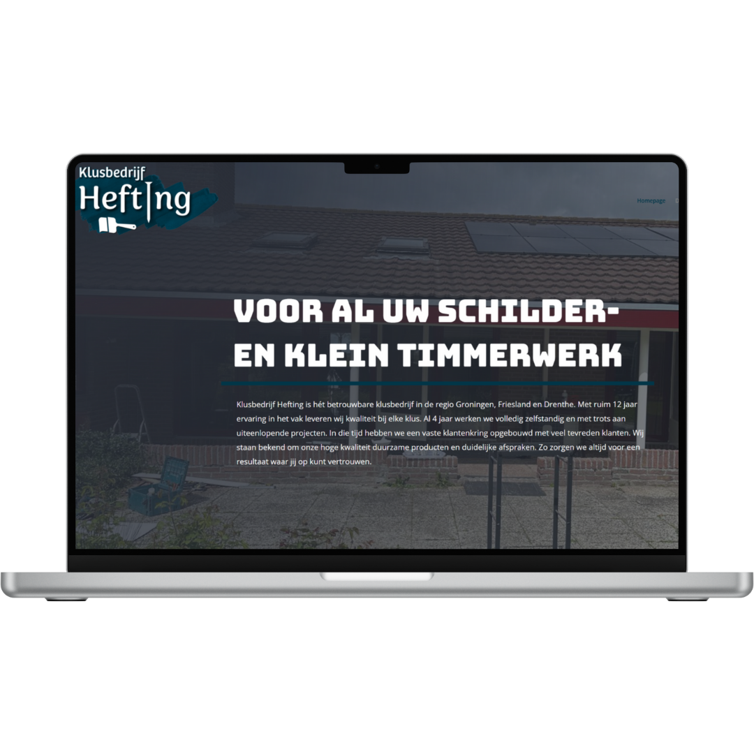 Laptop met een projectoverzicht voor TEAM Website waarop staat: Voor al uw schilderwerk en timmerwerk