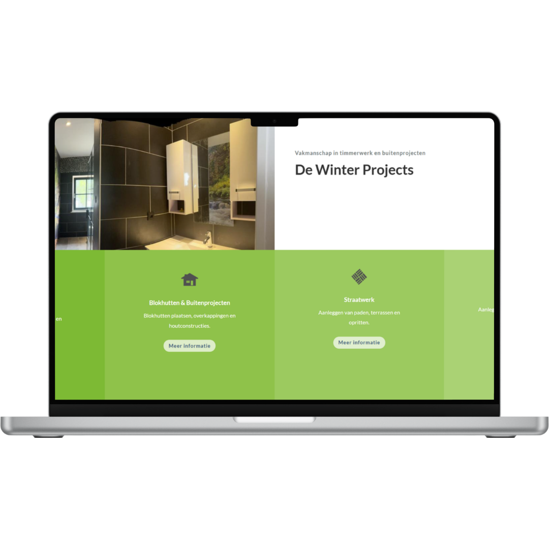De Winter Projects website weergegeven op een laptop – project gerealiseerd door TEAM Website