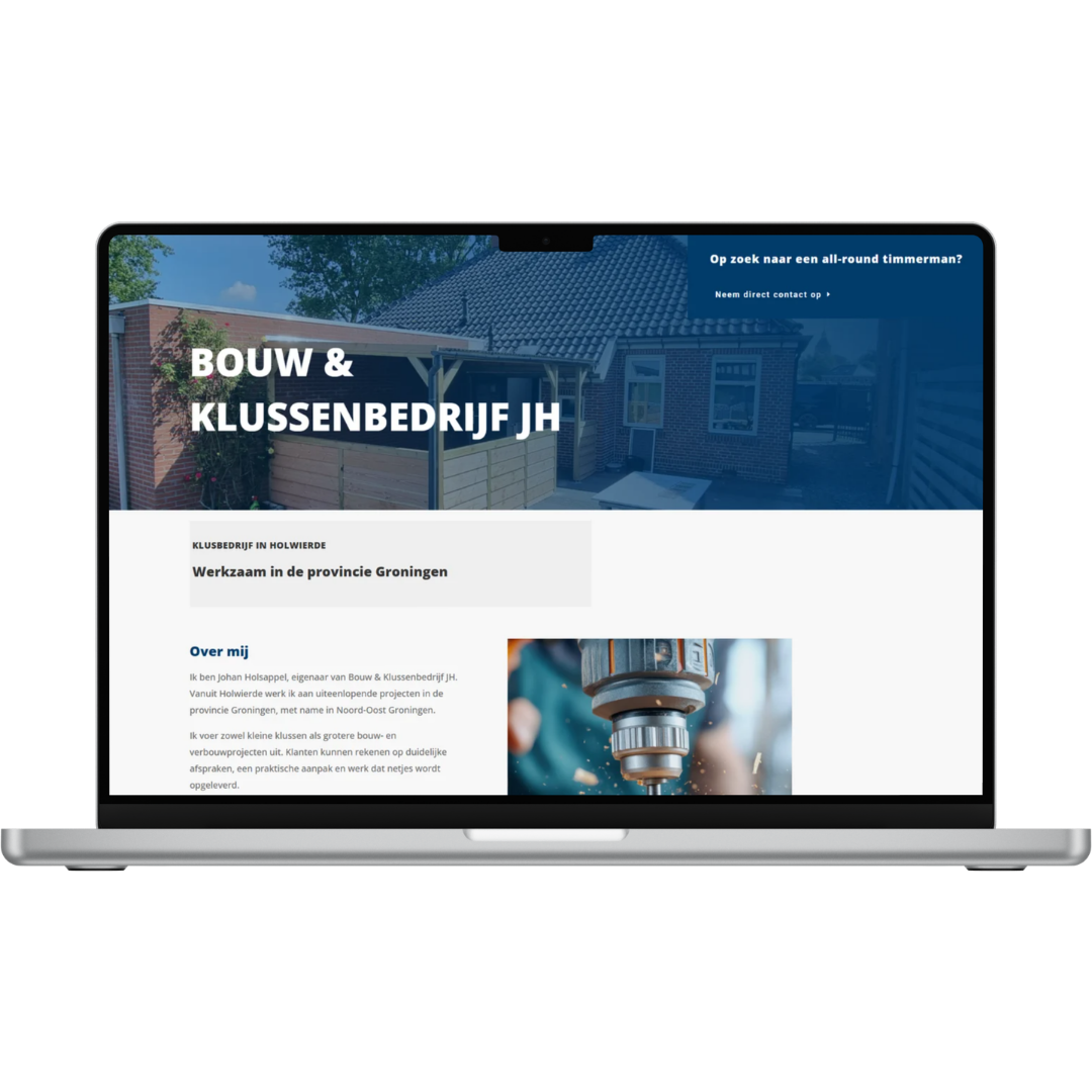 Laptop met website van Bouw- en Klusbedrijf JH, gerealiseerd door TEAM Website.